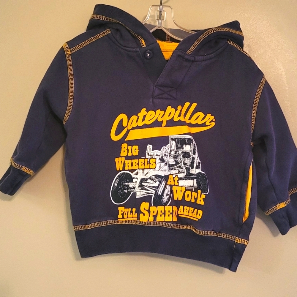 Caterpillar pullover hoodie in navy and yellow
